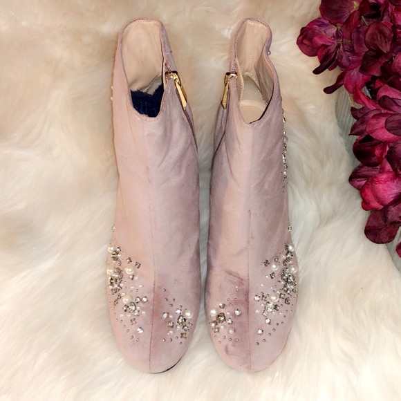ZARA Beaded Velvet Ankle Booties - Picture 5 of 8